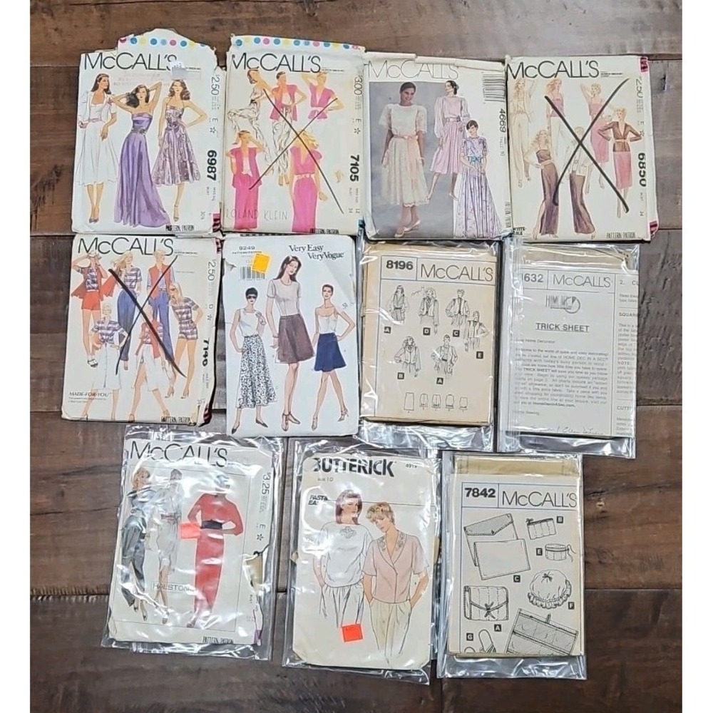 11 Vintage McCalls/Butterick/ Very Easy Very Vogue 1970/80/90s sewing patterns